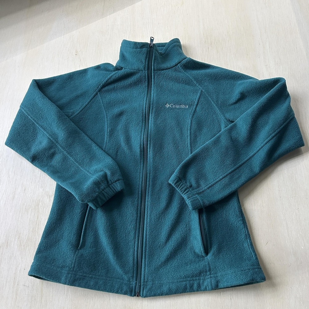 Columbia Jacket Womens M Green Fleece Full Zip Stand Collar Pockets Warm